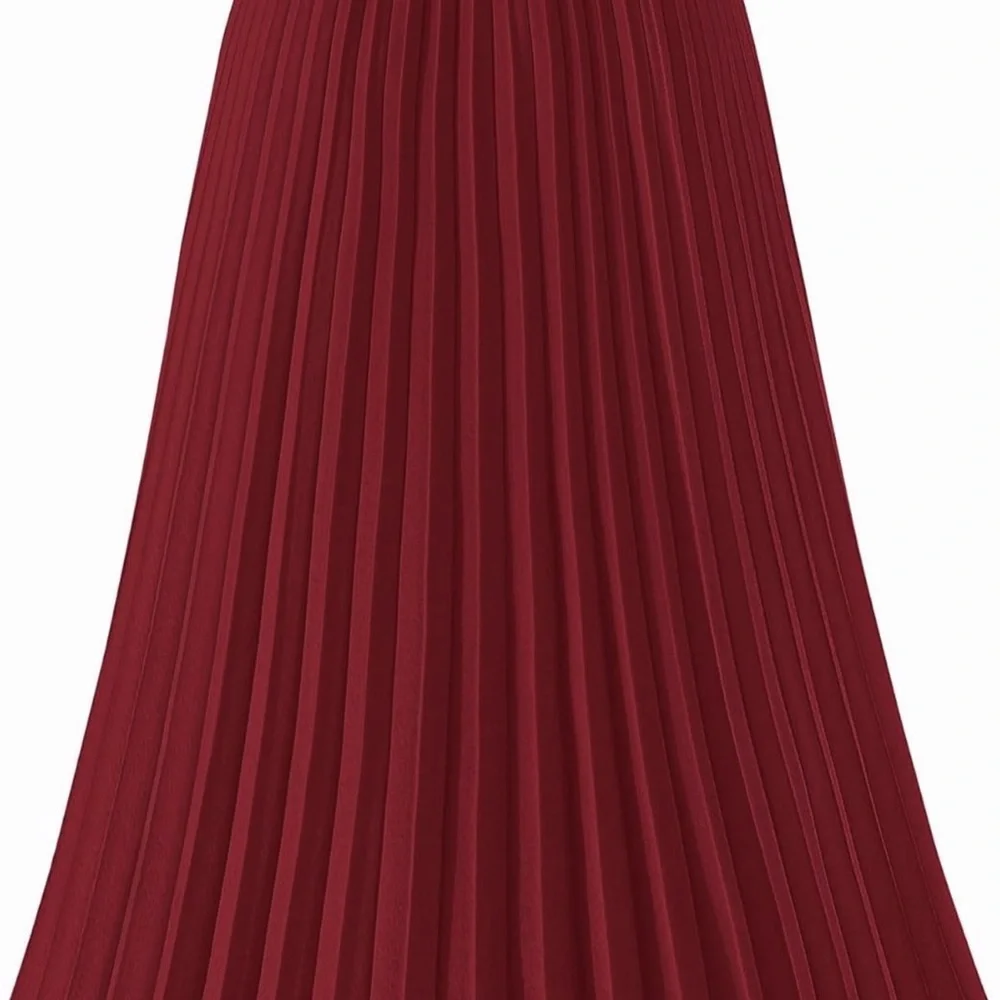 SZ S Chic Burgundy Pleated Ankle Length Skirt with Elastic Waistband